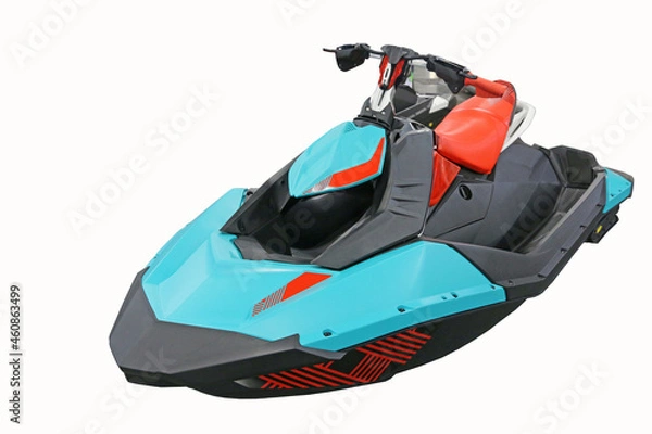 Fototapeta Red and blue jet ski on white background