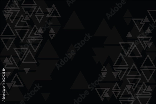 Fototapeta Geometric triangle black background illustration, abstract pattern, symmetrical and geometrical dark template, graphic layout, grey triangles