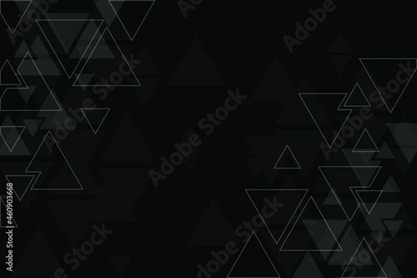Fototapeta Geometric triangle black background illustration, abstract pattern, symmetrical and geometrical dark template, graphic layout, grey triangles