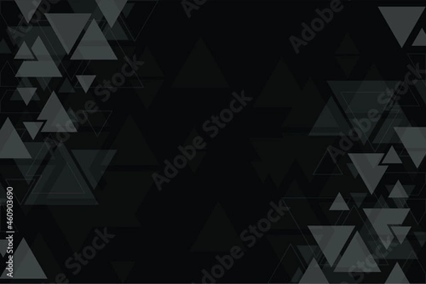 Fototapeta Geometric triangle black background illustration, abstract pattern, symmetrical and geometrical dark template, graphic layout, grey triangles
