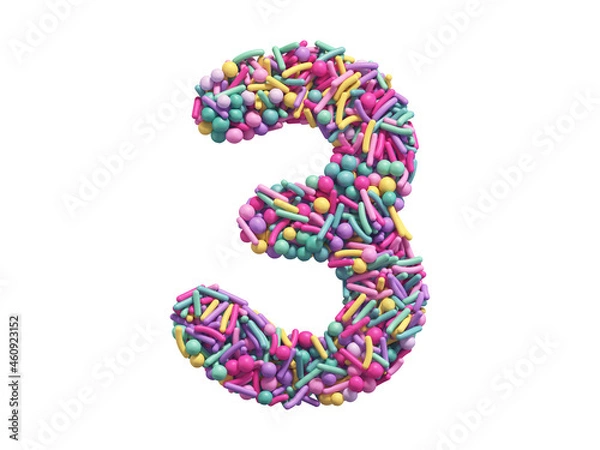Obraz Candy sprinkles font. Number 3.