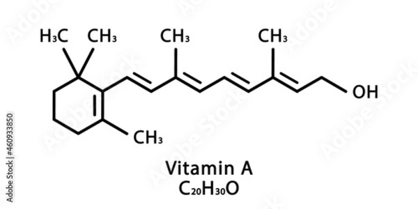 Fototapeta Vitamin A Retinol molecular structure. Vitamin A Retinol skeletal chemical formula. Chemical molecular formulas