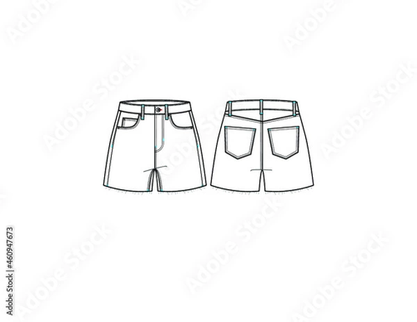 Obraz Vector high waisted denim twill shorts croquis CAD  illustrator