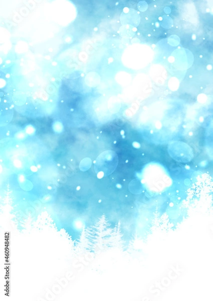 Obraz 吹雪の冬の森のイラスト