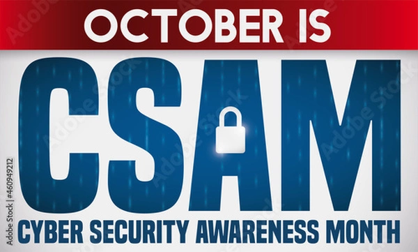 Fototapeta Double Exposure Acronym with Code Rain Promoting Cyber Security Awareness Month, Vector Illustration