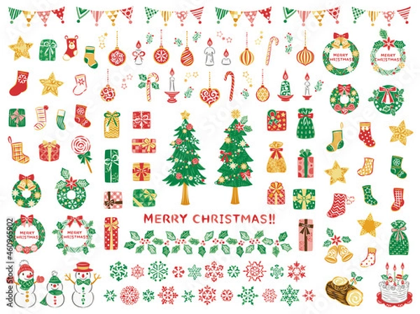 Obraz クリスマスツリー　リース　プレゼント　イラスト素材セット
