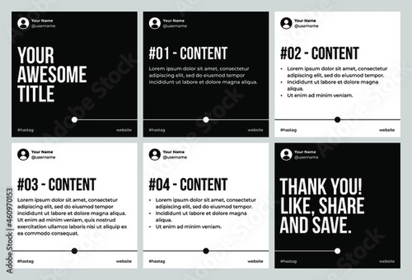 Fototapeta Microblog carousel slides template for instagram with black and white points line theme.