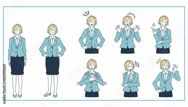 Fototapeta スーツを着た女性のリアクションセット