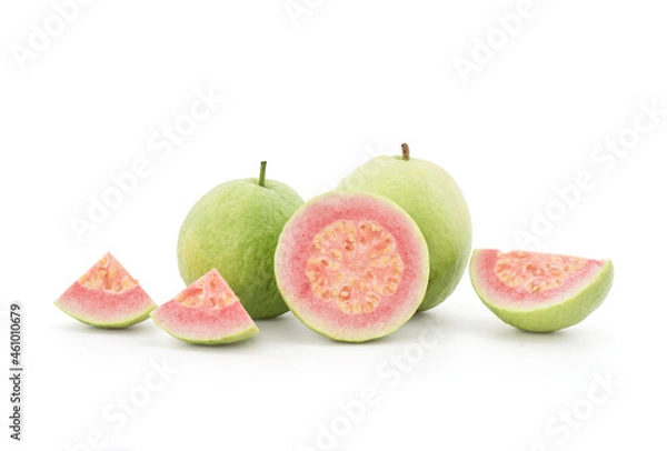 Fototapeta Pink guava fruits isolated on white background with clipping path.