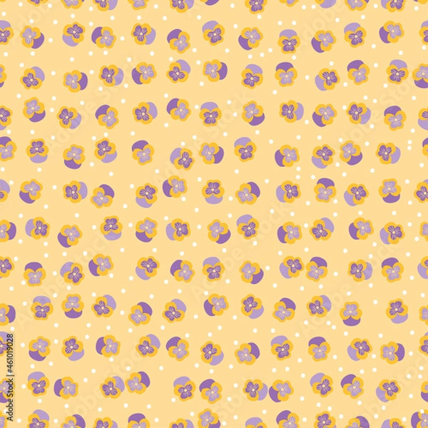 Fototapeta Floral repeat pattern - pansies and dots