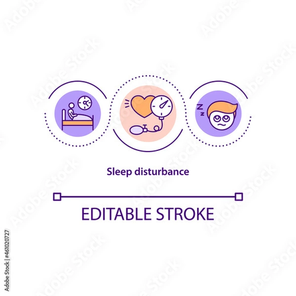 Fototapeta Sleep disturbance concept icon. Cardiovascular disease development abstract idea thin line illustration. Difficulty falling asleep. Vector isolated outline color drawing. Editable stroke