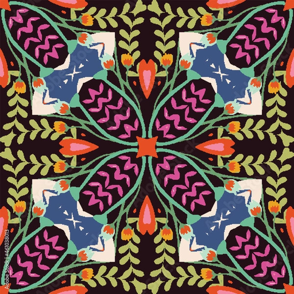 Obraz Vector abstract symmetrical ornamental kaleidoscope seamless pattern