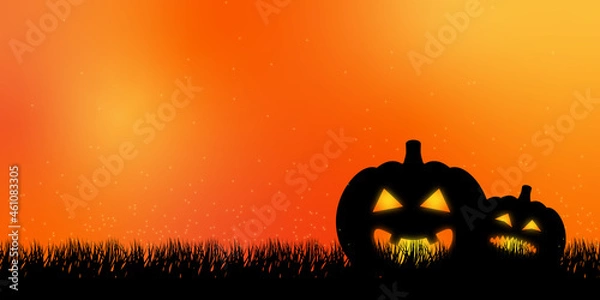 Obraz Orange halloween banner with pumpkin spider and cobwebs