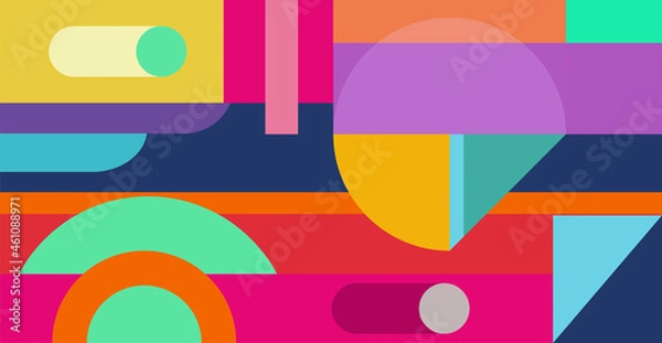 Fototapeta Abstract geometric background. Bauhaus, Memphis minimalist retro poster graphic vector illustration. Abstract trendy pattern of square and round shapes.