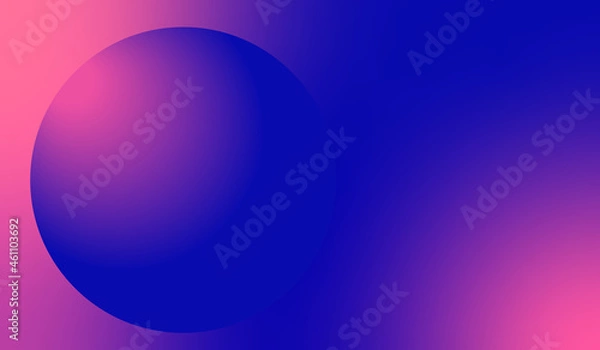 Fototapeta Gradient circle sphere on blue and pink background. Blurred holographic abstract soft vibrant background.