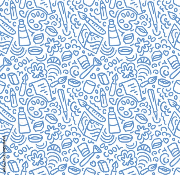 Fototapeta Doodle seamless pattern, utensils for painting
