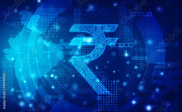 Fototapeta Indian Rupee shape with circuit lines, Technology Background, Digital India Concept. Digital Money, Abstract finance background, Stock market chart, Indian Rupee symbol on financial Background