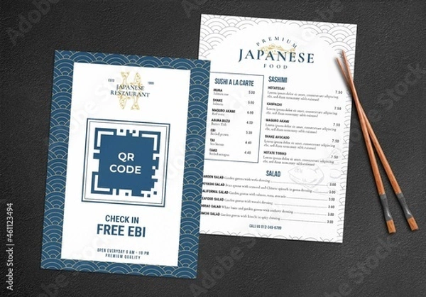 Obraz Japanese Sushi Restaurant Menu Flyer with Qr Code Placeholder