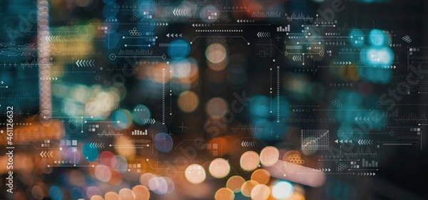 Obraz Technology screen with blurred city abstract lights background