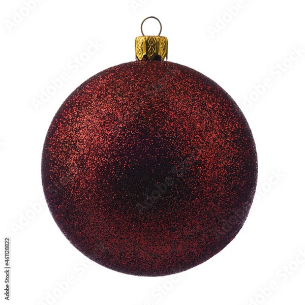 Obraz one red Christmas tree toy covered with sequins on a white isolated background