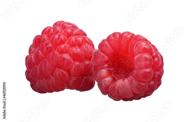 Obraz two ripe sweet raspberries on a white isolated background close-up
