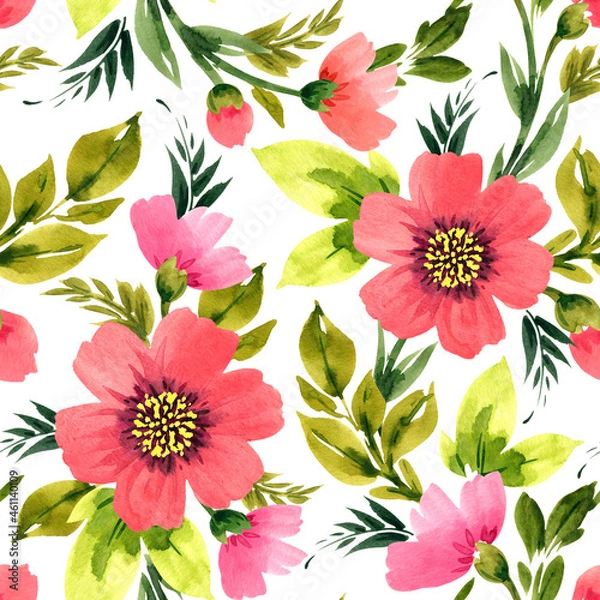 Obraz Seamless floral pattern on a white background. Design for wallpaper, fabric, wrapping paper, cover and more. 
