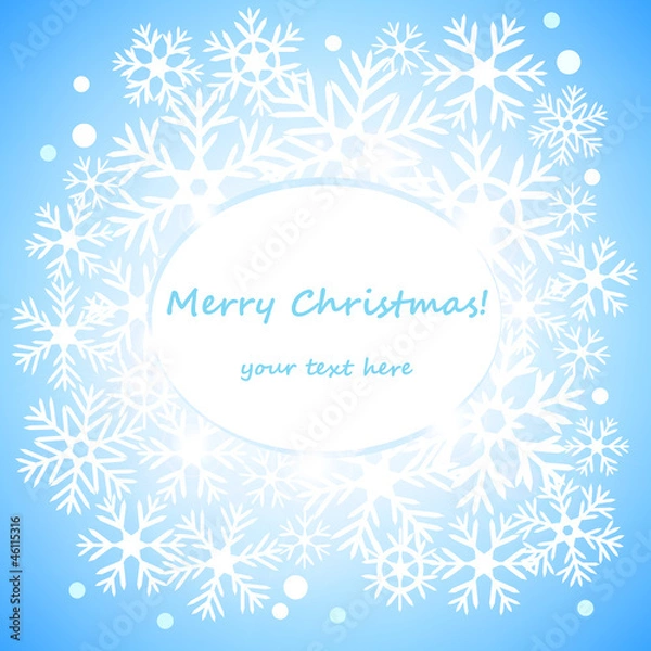 Fototapeta White snowflakes bright christmas card, vector