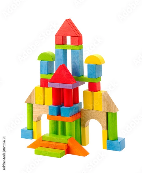 Obraz Colorful toy castle built from the wood blocks isolates