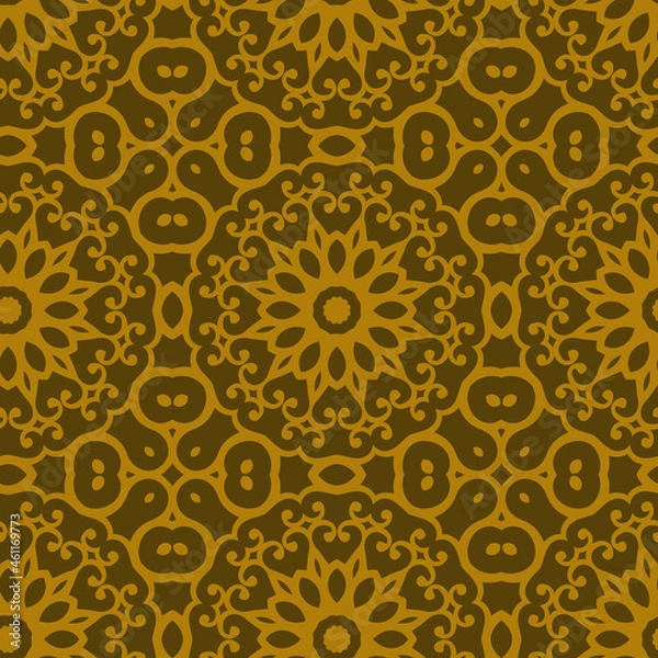 Fototapeta Beautiful seamless floral pattern with mandala. Seamless doodle style background. Mosaic floral pattern for design and fashion.