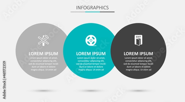 Fototapeta Set Film reel, No smoking and Fire exit. Business infographic template. Vector