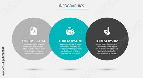 Fototapeta Set Water mill, Radioactive waste in barrel and Thermometer. Business infographic template. Vector
