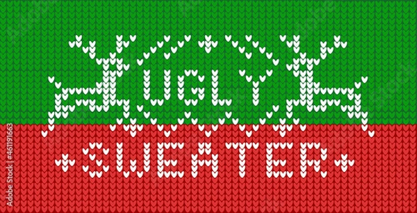 Obraz Christmas pattern with lettering ugly sweater and knitting red green