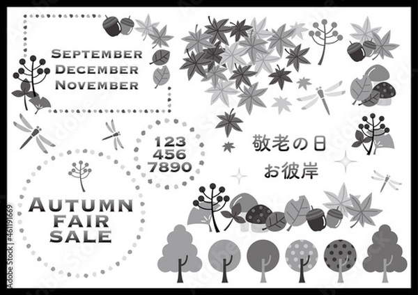 Obraz 秋のイラスト（モノクロ）