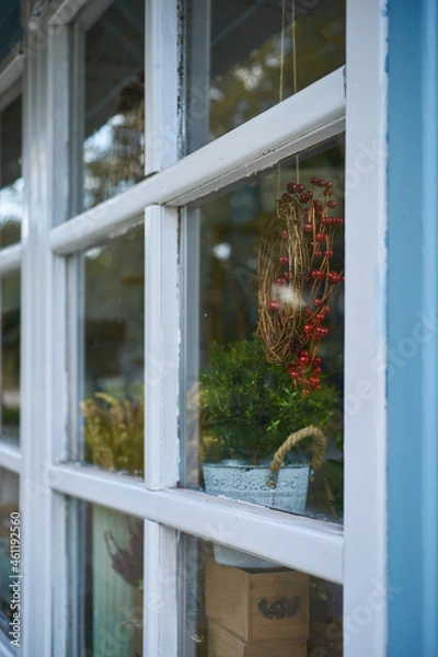 Fototapeta Rustic window in the Provence garden, vintage style