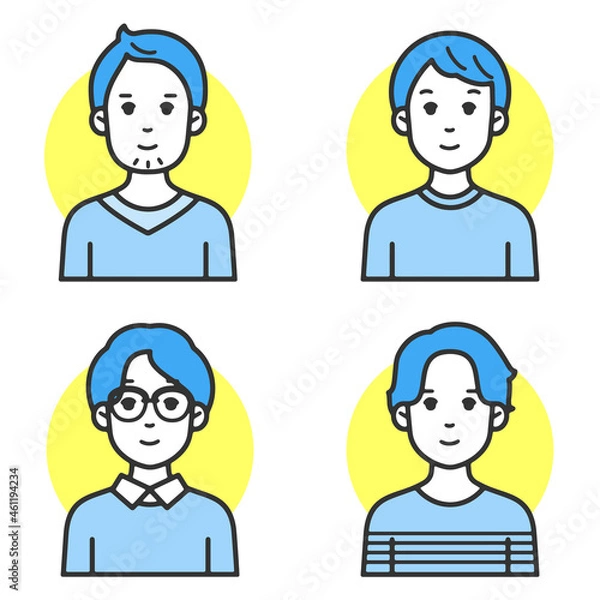 Fototapeta Web口コミ広告に使いやすいシンプルでフラットな線のキャラクター若い世代の男性バリエーション