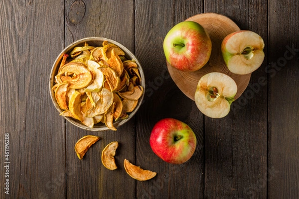Fototapeta Dried apples, dehydrated apples. Homemade dried organic apple sliced.