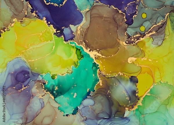 Obraz Fluid Art . Abstract colorful background, wallpaper. Mixing acrylic paints. Modern art. Marble texture. Alcohol ink colors translucent