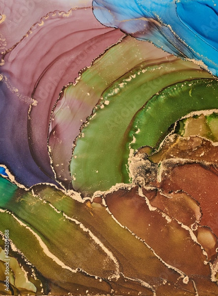 Obraz Fluid Art . Abstract colorful background, wallpaper. Mixing acrylic paints. Modern art. Marble texture. Alcohol ink colors translucent