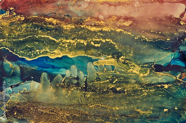 Obraz Fluid Art . Abstract colorful background, wallpaper. Mixing acrylic paints. Modern art. Marble texture. Alcohol ink colors translucent
