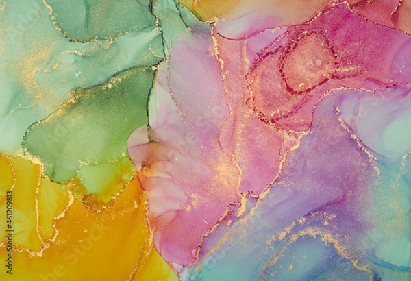 Obraz Fluid Art . Abstract colorful background, wallpaper. Mixing acrylic paints. Modern art. Marble texture. Alcohol ink colors translucent