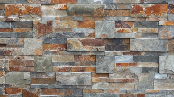 Fototapeta Multicolored brick stone wall texture facade greenhouse for background, wallpaper, material for texture 3D