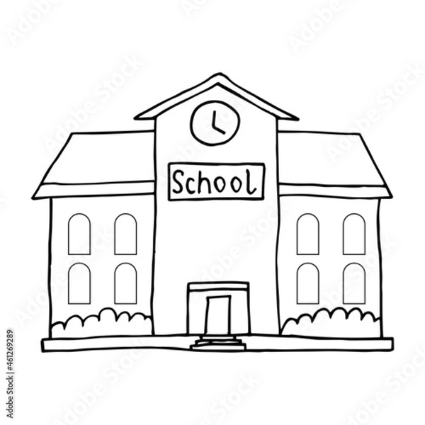 Obraz School building in doodle style. Isolated on white background. School building draw icon vector illustration graphic design