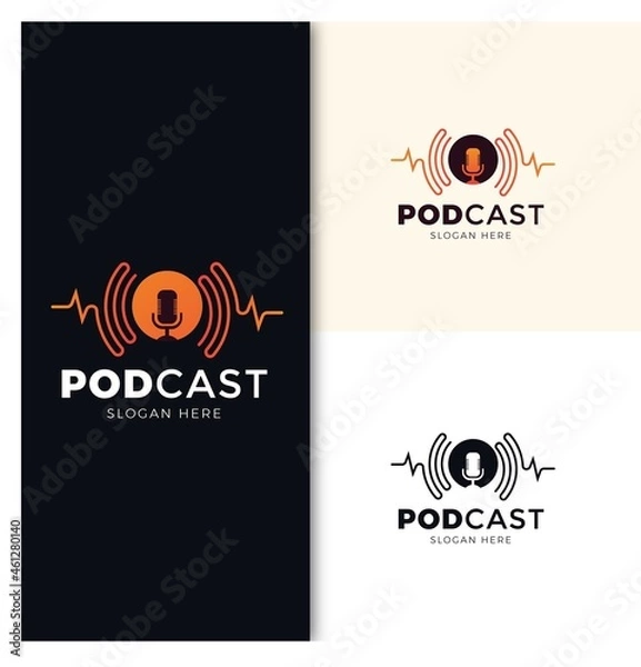 Fototapeta Podcast or radio logo design using microphone and headphone Premium Vector