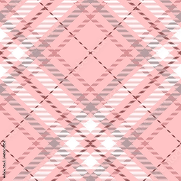 Fototapeta Seamless plaid check pattern in pale pink, faded burgundy, grey and white. Diagonal repeat. 