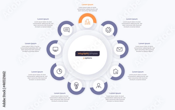Fototapeta Nine option circle infographic design template. Vector illustration