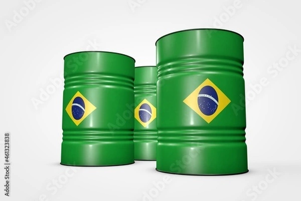 Fototapeta Group of oil barrels from countries of the world isolated on a white background, 3D illustration