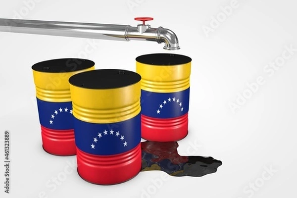 Fototapeta Group of oil barrels from countries of the world isolated on a white background, 3D illustration