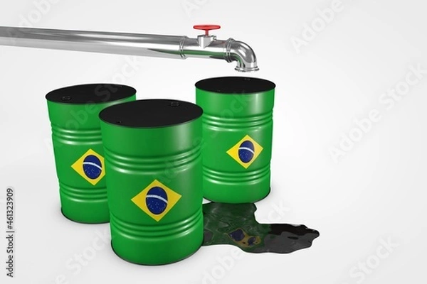 Fototapeta Group of oil barrels from countries of the world isolated on a white background, 3D illustration
