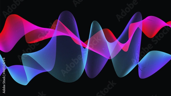 Fototapeta Abstract vector smooth color wave. Blue flow curve motion illustration. Smoke design. Vector lines.