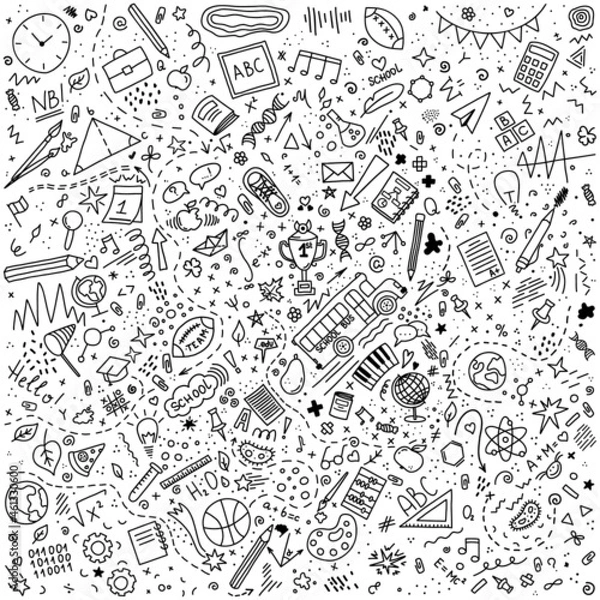 Fototapeta Back to school doodles scetch items on transparent background